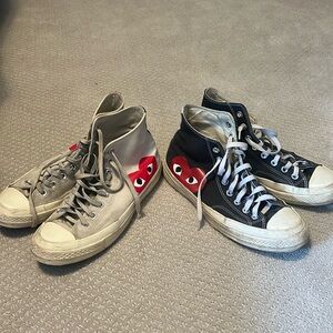 2 pairs of comme de garcons converse size 8 men’s, 10 women’s used